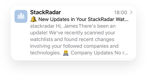 StackRadar alert about updates in user watchlist showing changes in followed com