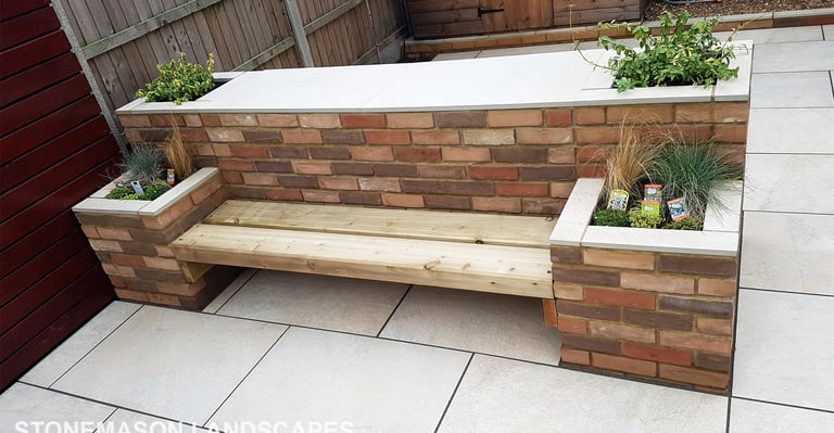 Colourful Garden Makeover Brick Seating Planer Bar New Lawn