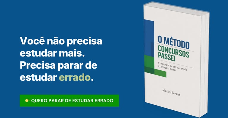 Banner apresenta e-book O Método Concursos Passei - Como parar de estudar errado e começar a passar.