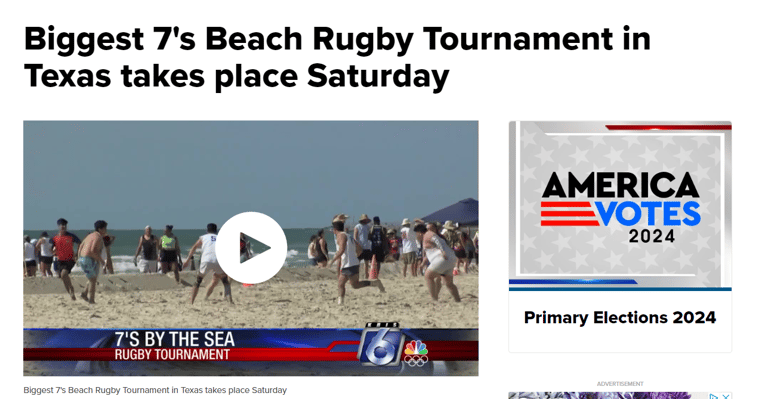 a news article on the beach of a beach 7s by the sea rugby