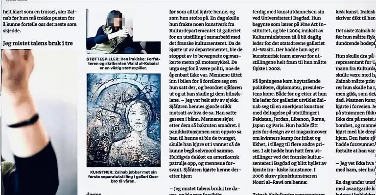 Varden.no article, Zainab Abdulkarim Ali, visual art, Zainab Art, Iraq, Norway, Oslo, Italy, Crotone