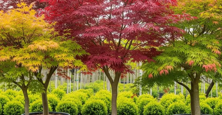 Variedad de Arces palmatum en vivero