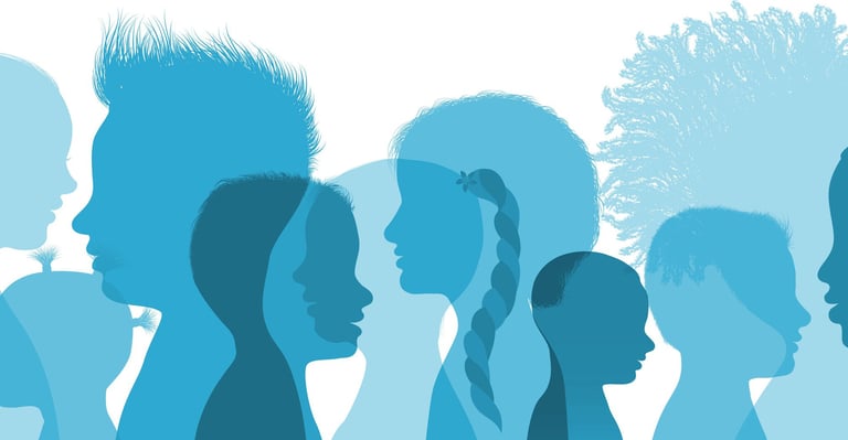 overlaid blue profiles of diverse people