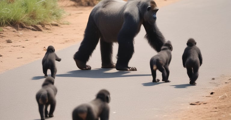 gorilla crossing the road