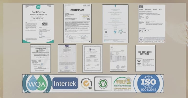 various certificates for guaranteed hight-quarilly fabrics