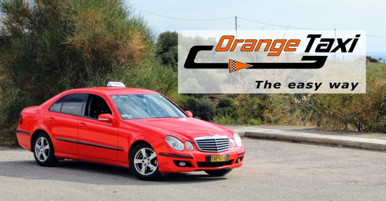 Πορτοκαλί Mercedes Benz Orange Taxi Καβάλα και το λογότυπο της εταιρείας