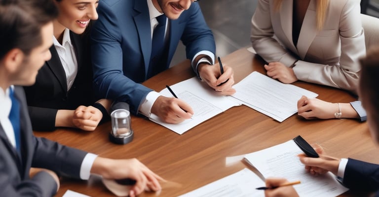 A traditional red brick building with a gabled roof and white-framed windows. The front entrance features an arched doorway and is flanked by well-maintained shrubs. A sign in the foreground reads 'Morris & Dean, Trial Lawyers & Counselors,' displaying the phone number and a digital clock showing 6:31.