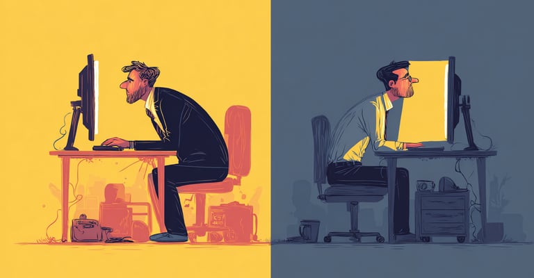 a man sitting at a desk with a computer monitor and a monitor screen