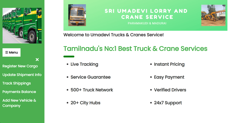 Lorry Service Management System - Home Page