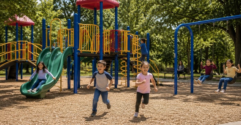 Kids enjoying a playground, one of the best free things to do with family outdoors.