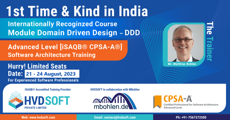 Software Architecture Training iSAQB CPSA-A, Domain Driven Design in India in August 2023