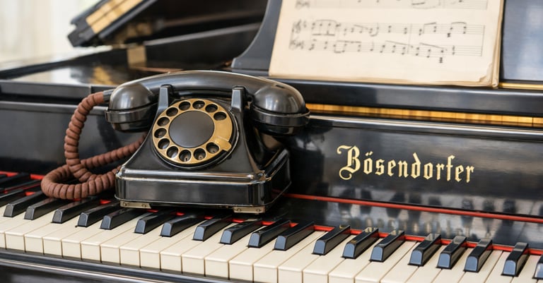 old telephone sitting on grand piano