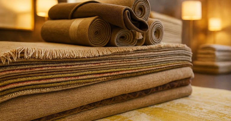 Stack of handmade luxury carpets - Vezari Living