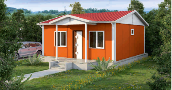 a small house with a red roof and a red roof