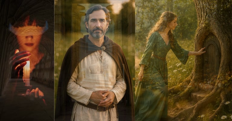  mythic inner trinity: The Mystic Maiden, Sacred Masculine, and Inner Oracle. 