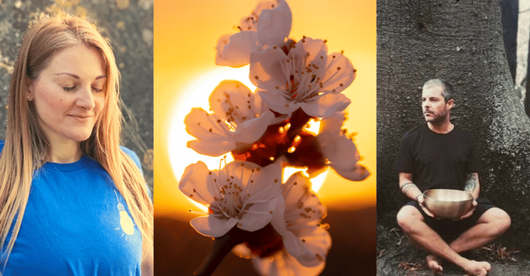 An image of Martina, Gonçalo and a flower with a sunset.