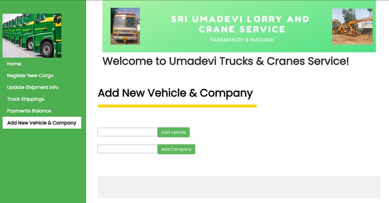 Lorry Service Management System - Add New Vehicle & Company Page