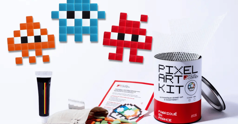 Pixel Art Kits de Pixel Corner mostrando el envase y materiales para armar un kit