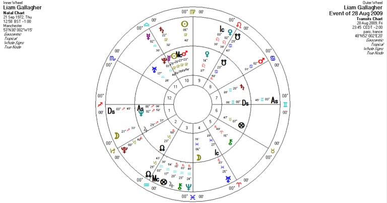 Liam Gallagher's transit bi-wheel chart the day Oasis broke up in Paris in 2009