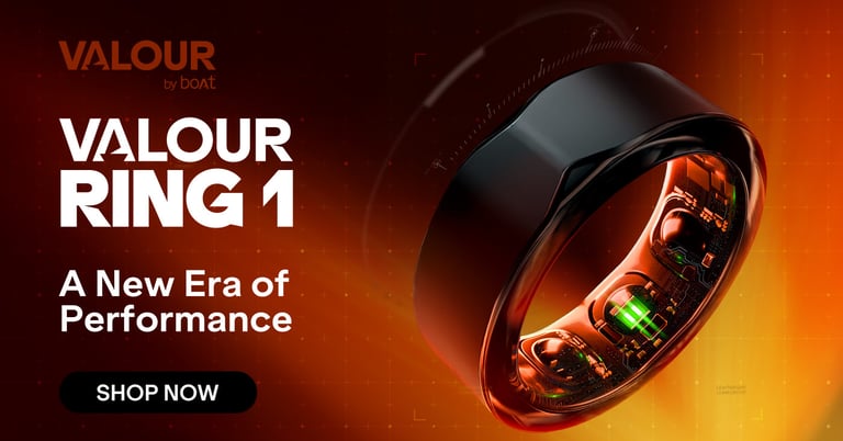 Valour Ring 1 by boAt, a sleek black smart ring for performance tracking with internal sensors.