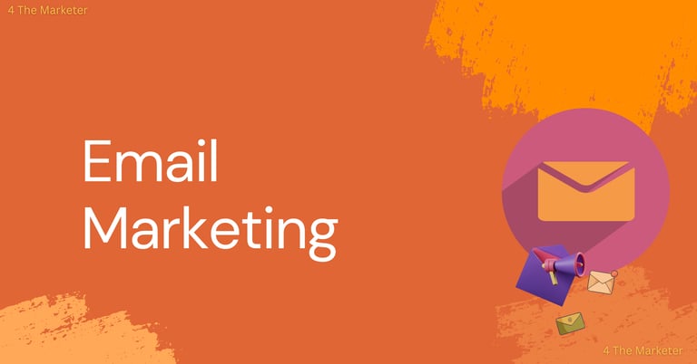 Email marketing graphic with orange background, envelope icon, and digital campaign megaphone.