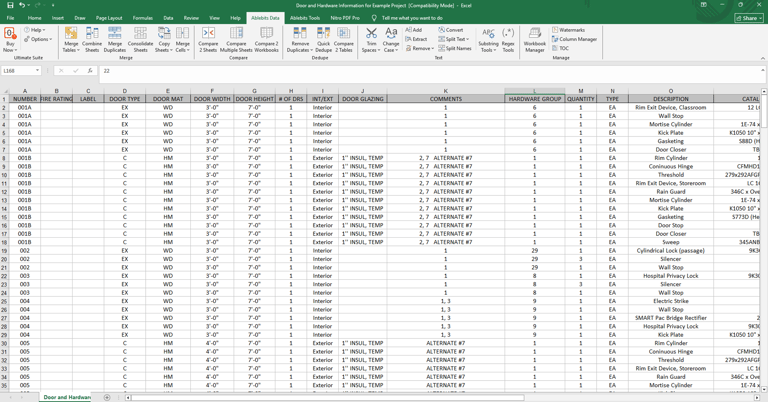 Door and Hardware Information report from CPS in MS Excel