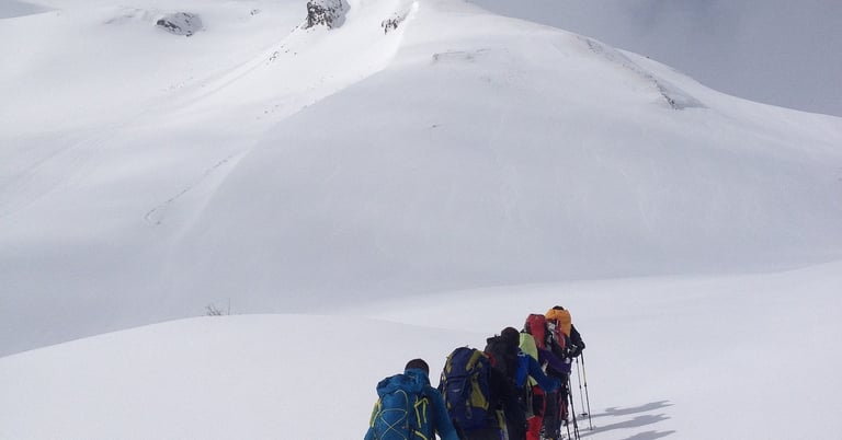grupo de personas caminando en la nieve