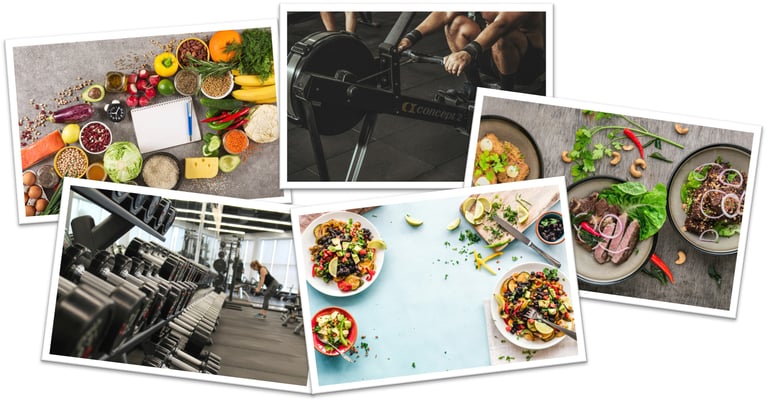 Collage of fitness and nutrition photos used on The Health Unit's website