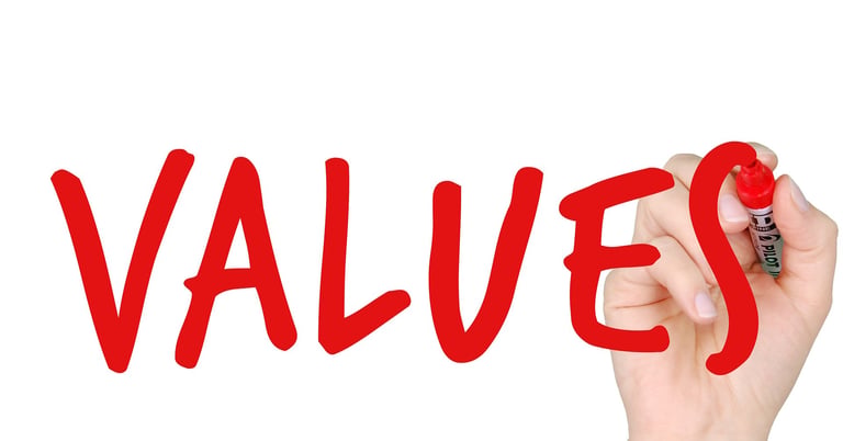 hand writing the word "values" with a marker symbolizing augusta precious metals blog post about their values