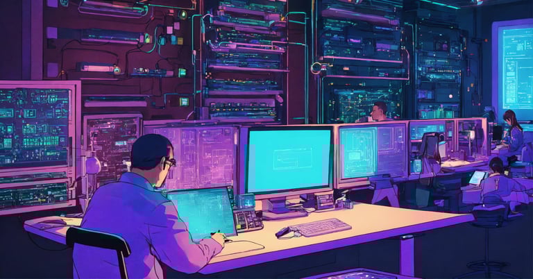 a man sitting at a desk with a laptop working on master data management