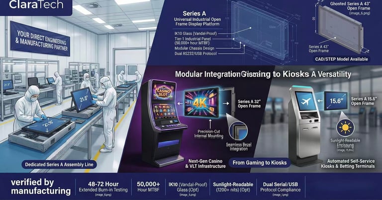 ClaraTech Series A slot replacement monitor for legacy casino cabinet upgrades.