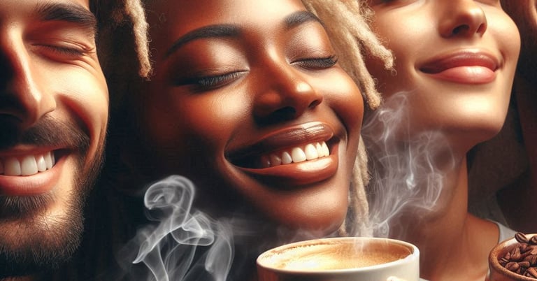 a group of people holding coffee cups and smiling