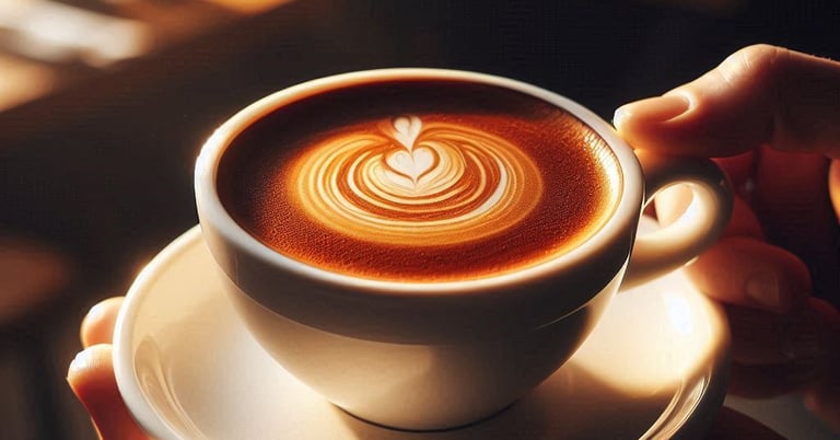 a person holding a cup of coffee in a cafe