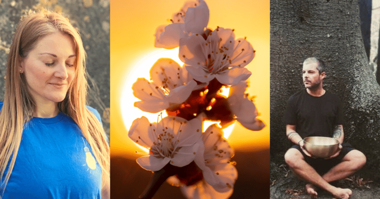 An image of Martina, Gonçalo and a flower with a sunset.