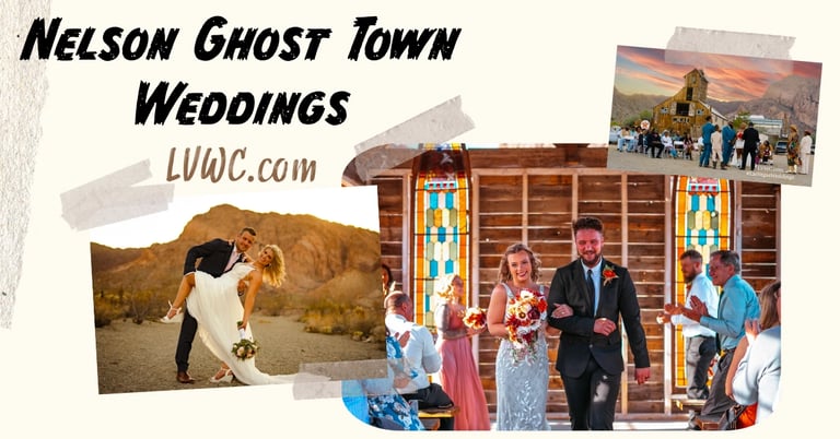 Happy couples celebrating Nelson Ghost Town weddings at a rustic desert venue near Las Vegas.