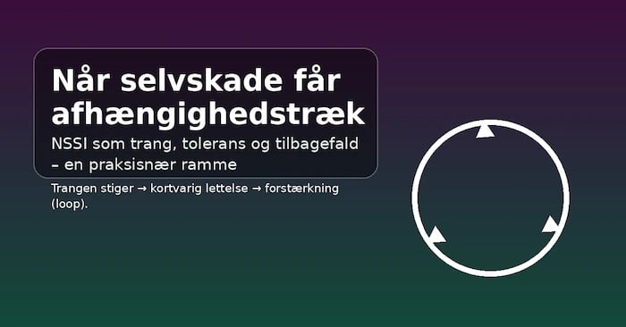Grafisk banner med titel og undertitel om selvskade med afhængighedstræk