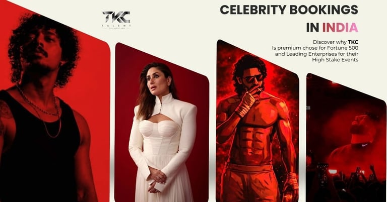Celebrity bookings in India poster featuring Kareena Kapoor and various artists for premium corporate events.