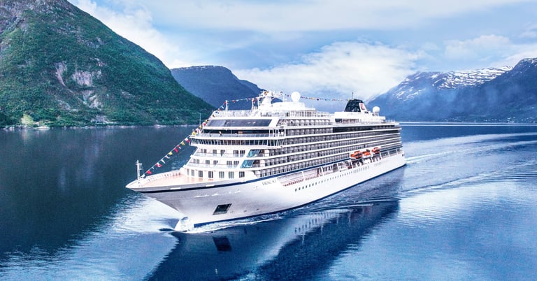 Viking Cruises ship offering scenic river cruises and luxurious ocean voyages worldwide.
