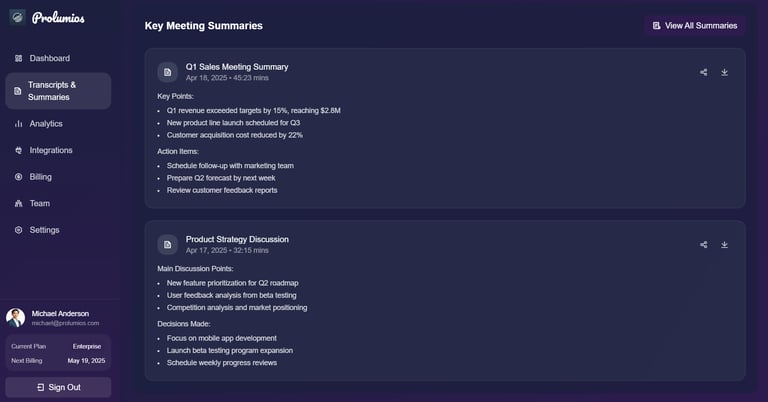 Meetings Zusammenfassen und einsehen mit Prolumios 