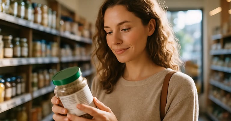 Woman reading a food label