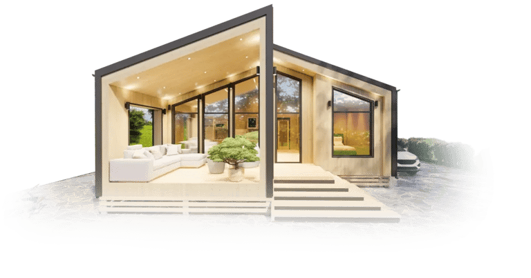 a house with a large patio and a couch