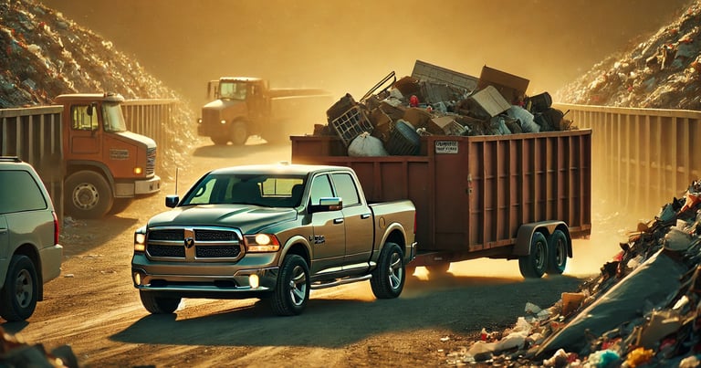 Truck hauling junk in landfill 