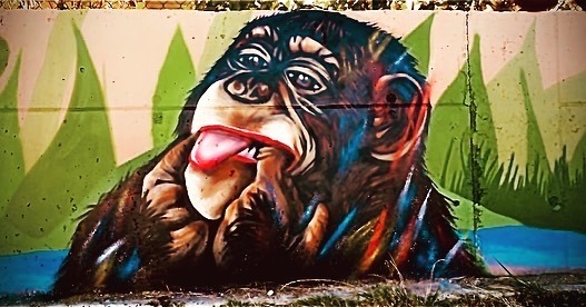 un graffiti d'un singe qui tire la langue