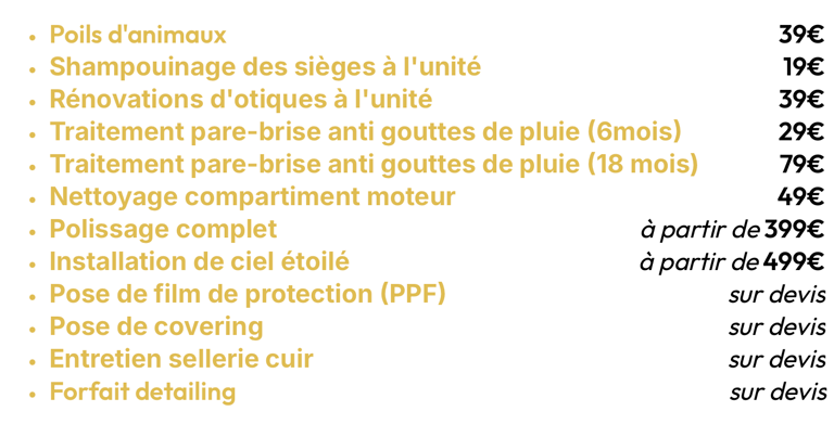 tarifs nettoyage véhicule