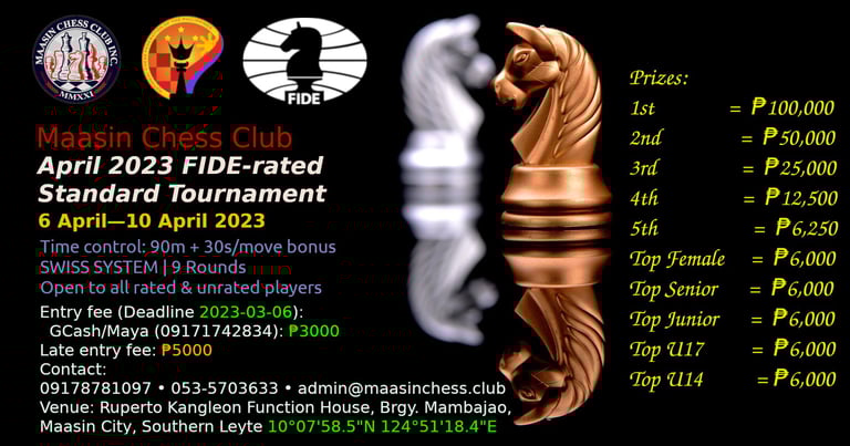 Maasin Chess Club April FIDE Rated Standard Tournament Philippines Chess 2023