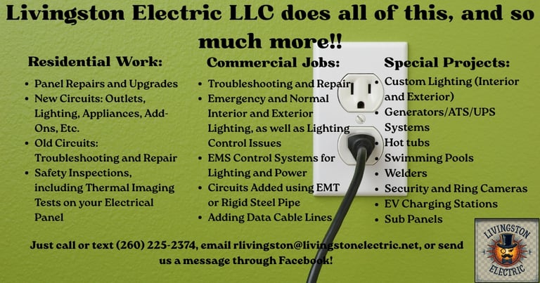 A list of our electrical repairs and upgrades.