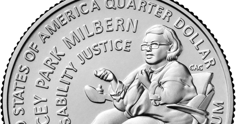 Screenshot of detailed mock up of US Quarter during the design stage. Stacey is prominent with her hand to trach speaking.