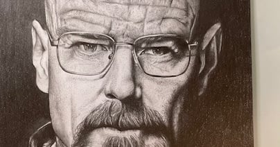 ritratto fatto a mano realistico del celebre ''Heisemberg'' Walter White della serie TV Breacking Bad