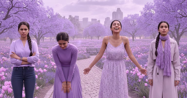 a group of women standing in a field of flowers