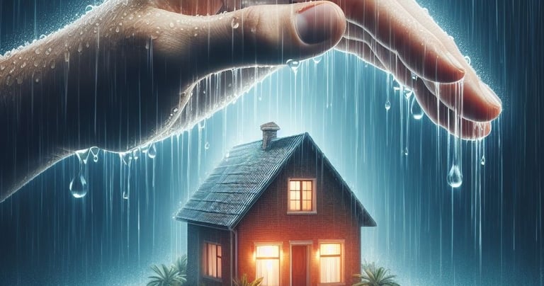 a person's hand holding a house in the rain mortgage insurance TWC Financial